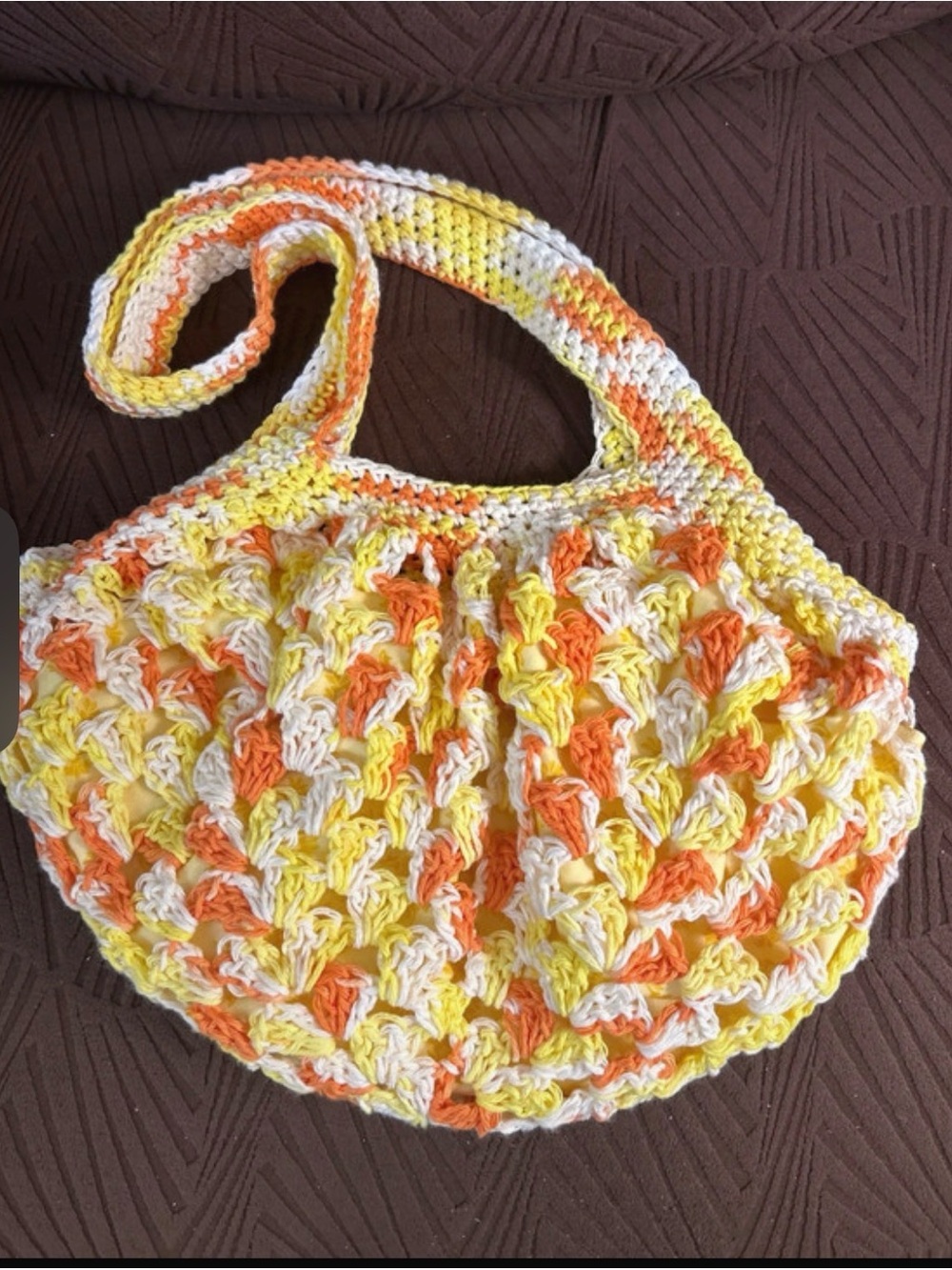Handmade Crochet Beach Bag in Yellow, Orange & White